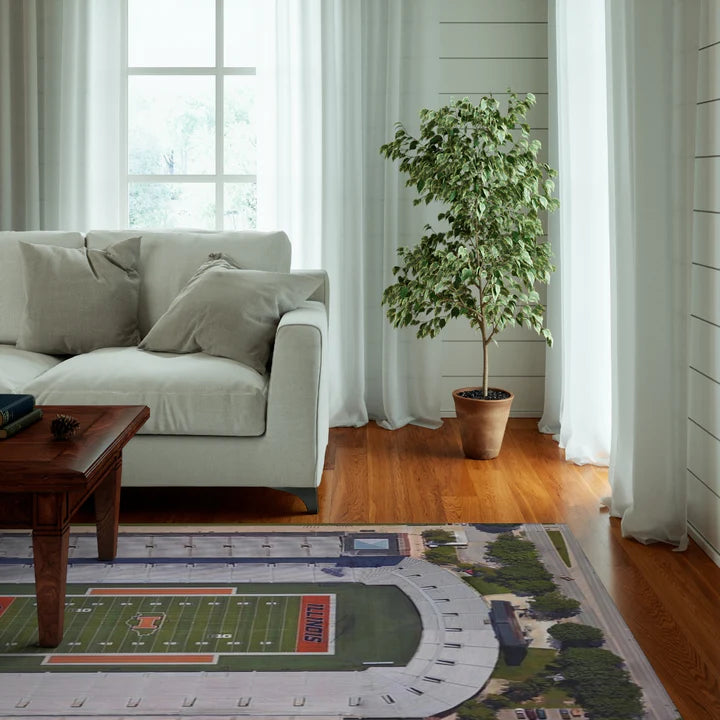 Introducing Aerial Rug's College Football Stadium Rugs: The Perfect Addition to Any Man Cave
