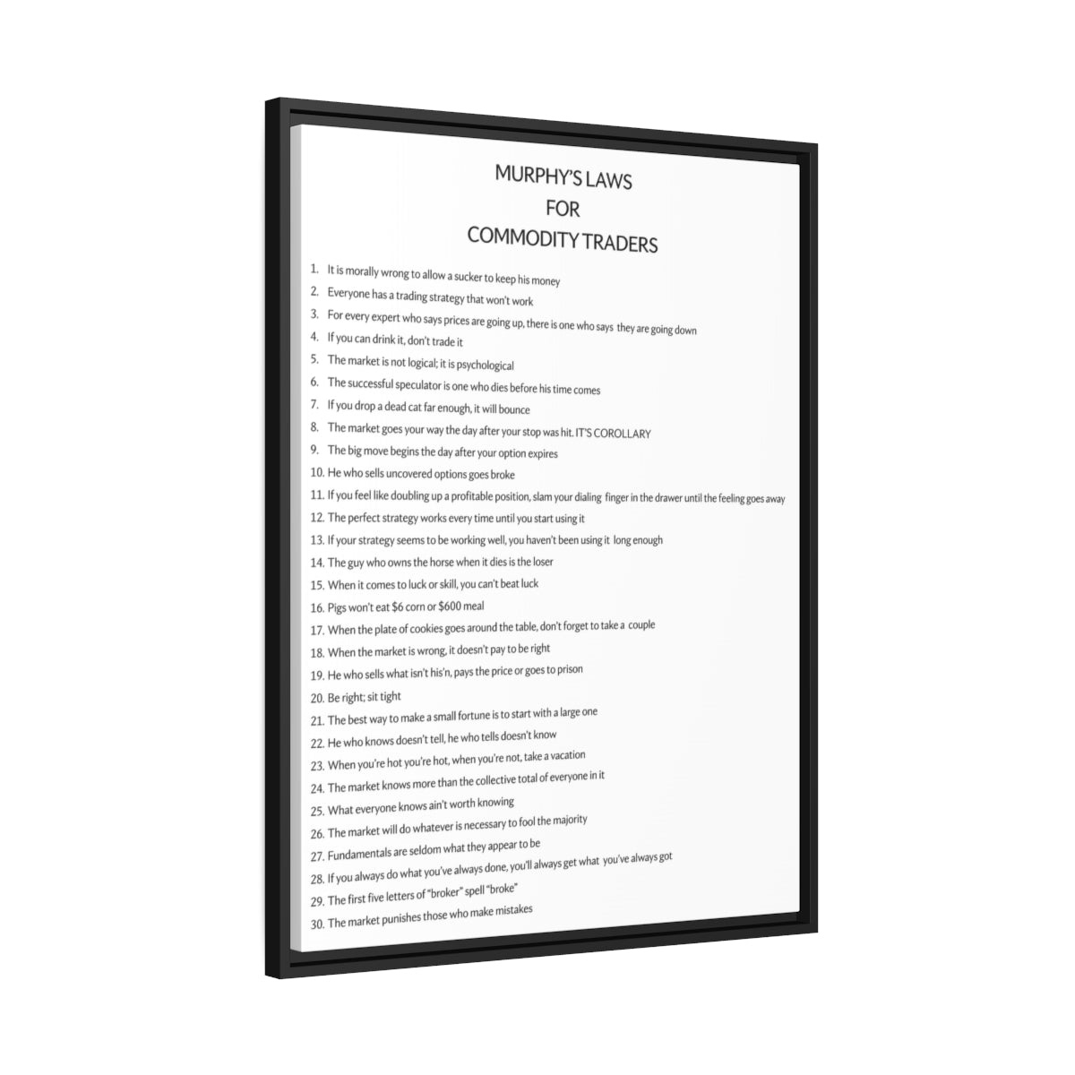 Murphy's Laws for Commodity Traders Framed Canvas