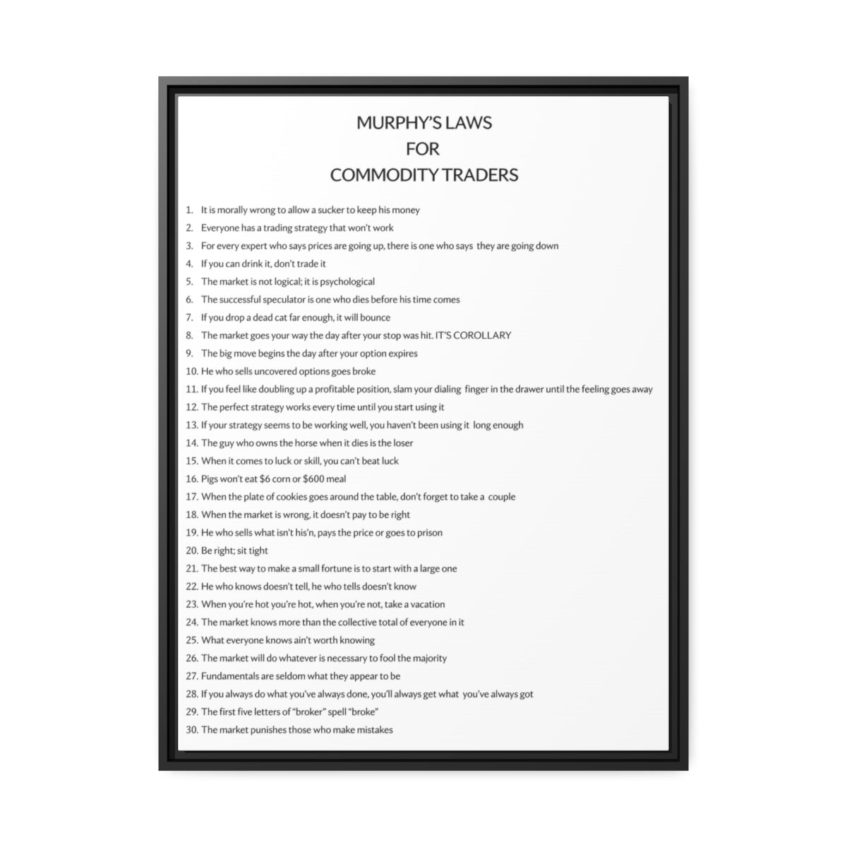 Murphy's Laws for Commodity Traders Framed Canvas