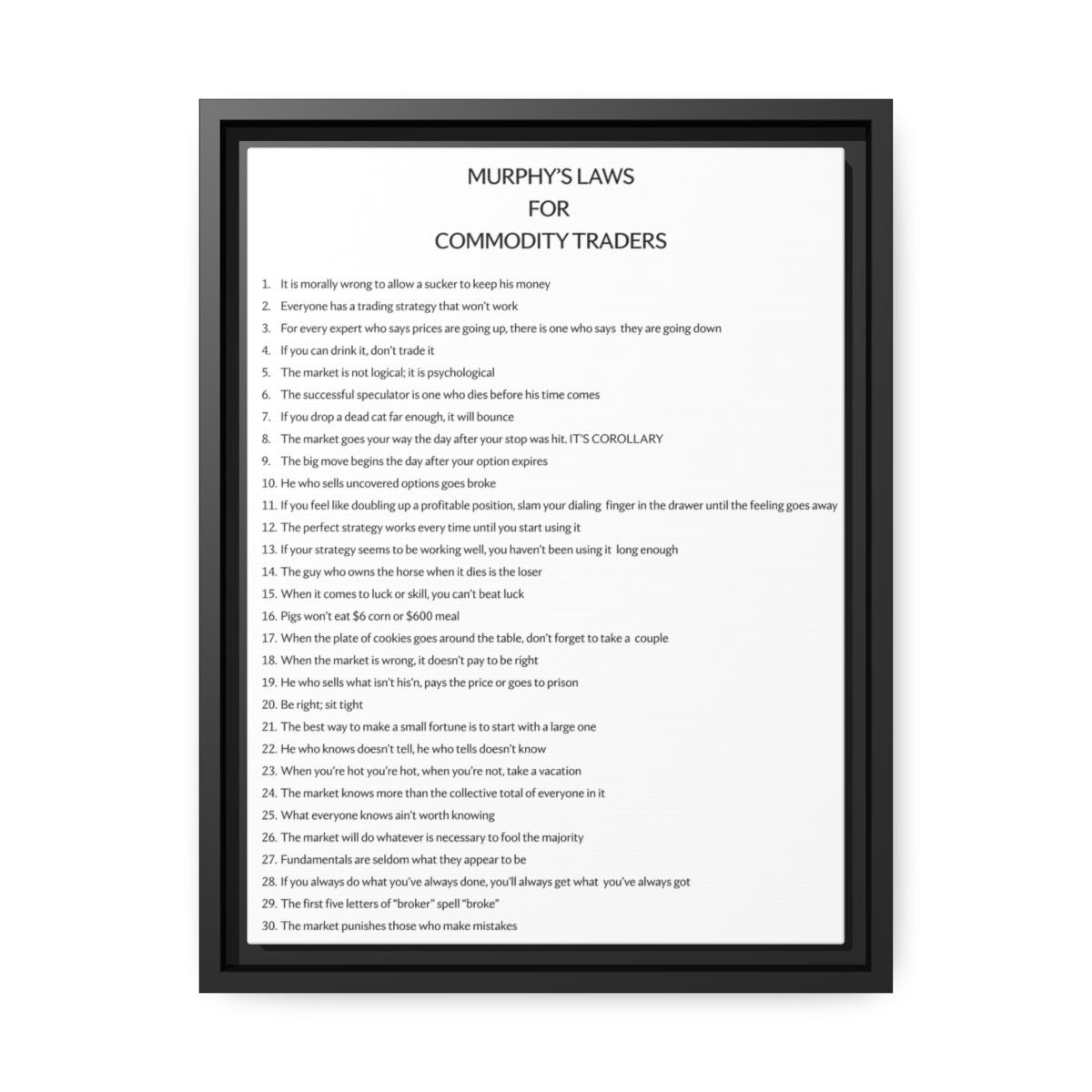 Murphy's Laws for Commodity Traders Framed Canvas