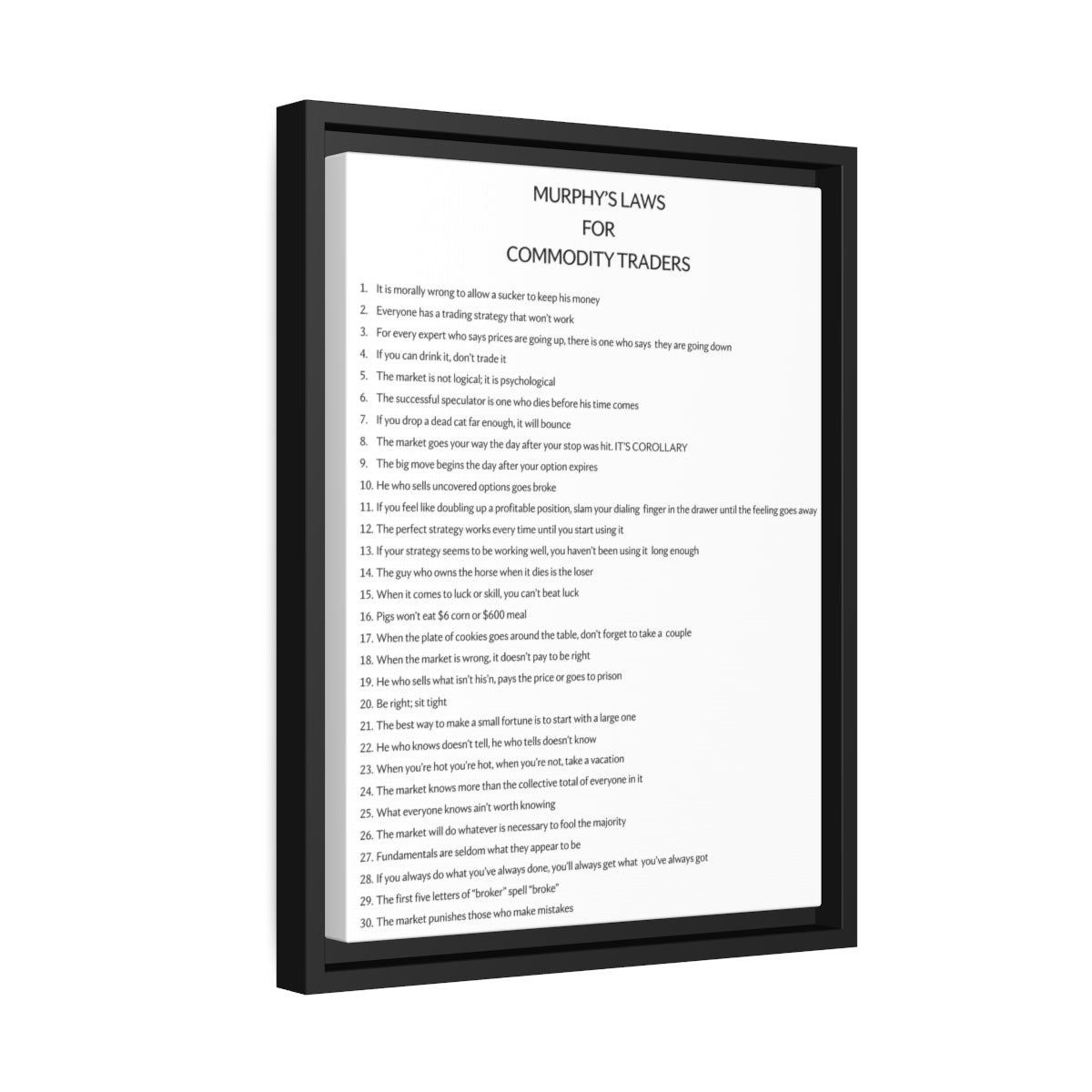 Murphy's Laws for Commodity Traders Framed Canvas