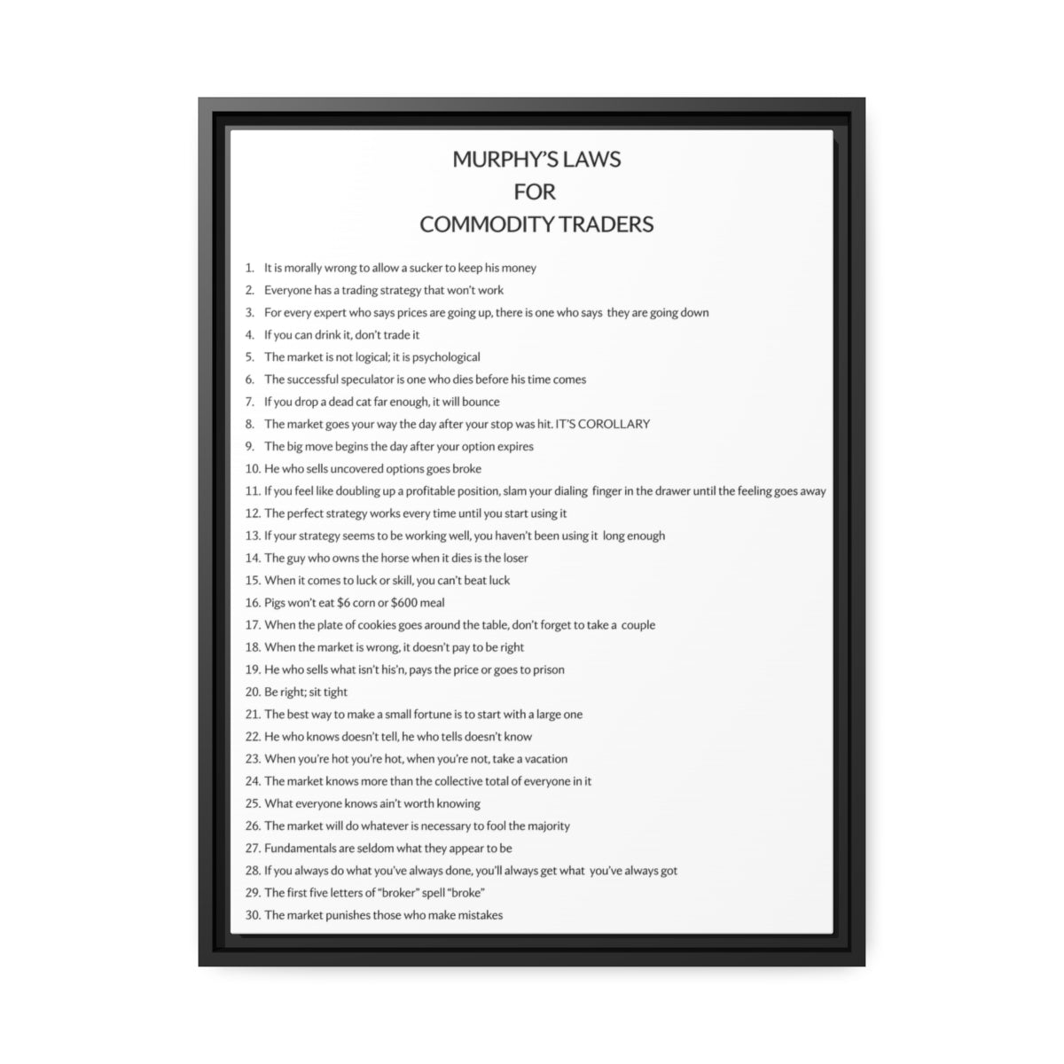 Murphy's Laws for Commodity Traders Framed Canvas